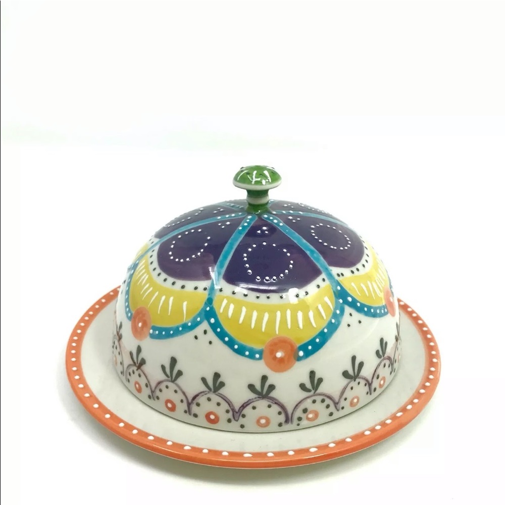 Anthropologie Floral Carousel Covered Butter Dish Domed Lid Butter Candy Tray EC